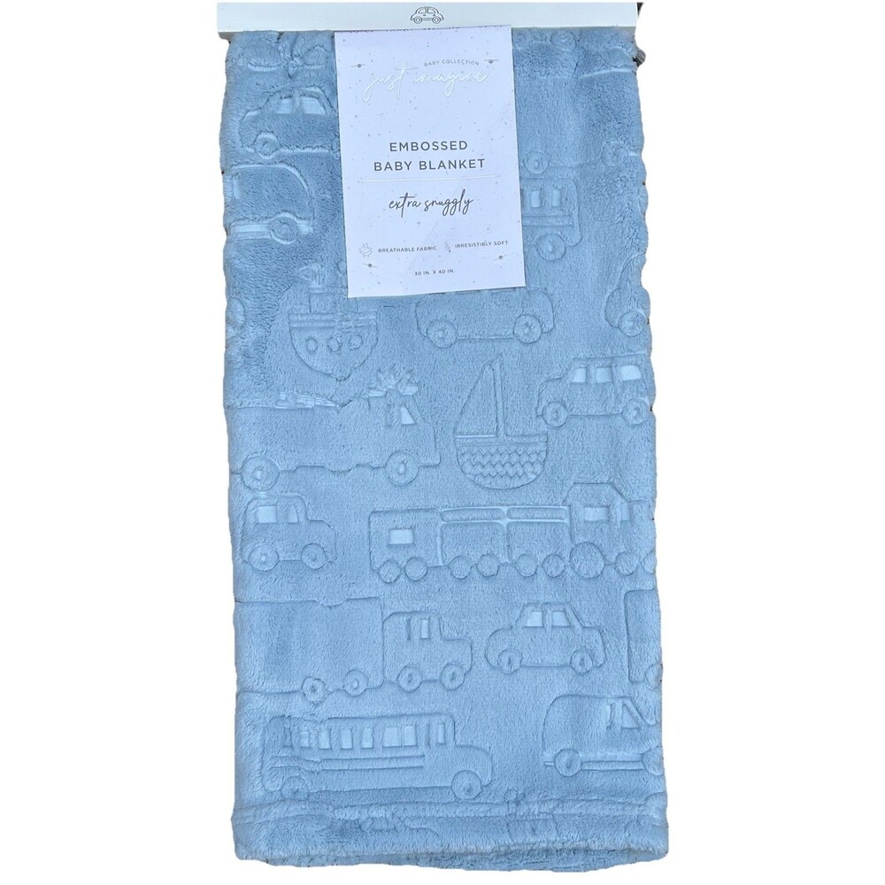 Just Imagine Embossed Baby Blanket Transportation Cars Vehicles Light Blue New